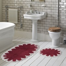 Alanur Home Zara Oval Kaymaz Taban Yıkanabilir 2'li Banyo Paspas Seti Klozet Takımı (65 x 115 - 55 x 65 ) Bordo