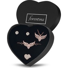 Forentina Rose Melek Kanadı Kolye Bileklik Küpe Set