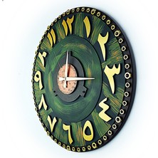 Kayra TASARIM AHŞAP DUVAR SAATİ SOMUN GREEN ARAPÇA 50 cm