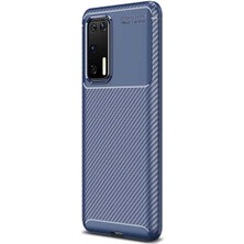 Case Street Huawei P40 Kılıf Negro Karbon Dizayn + Full Ekran Koruyucu Lacivert