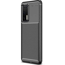 Case Street Huawei P40 Kılıf Negro Karbon Dizayn + Full Ekran Koruyucu Siyah