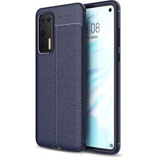 Case Street Huawei P40 Kılıf Niss Deri Görünümlü Silikon + Full Ekran Koruyucu Lacivert