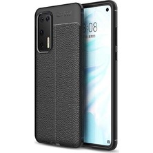 Case Street Huawei P40 Kılıf Niss Deri Görünümlü Silikon + Full Ekran Koruyucu Siyah