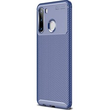 Case Street Samsung Galaxy A11 Kılıf Negro Karbon Silikon + Nano Glass Lacivert