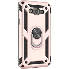 Case Street  J7 Core Kılıf Tank Vega Standlı Yüzüklü Mıknatıslı + Nano Glass Bronz