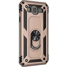 Case Street  J7 Core Kılıf Tank Vega Standlı Yüzüklü Mıknatıslı + Nano Glass Gold