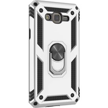 Case Street  J7 Core Kılıf Tank Vega Standlı Yüzüklü Mıknatıslı + Nano Glass Gümüş