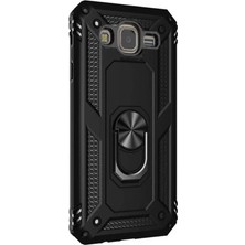 Case Street  J7 Core Kılıf Tank Vega Standlı Yüzüklü Mıknatıslı + Nano Glass Siyah