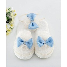 Azebu Mavi Fiyonklu Lohusa Terlik Taç Seti