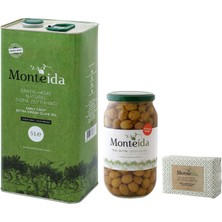 Monteida Erken Hasat  Sızma Zeytinyağı Soğuk Sıkım 5 lt Teneke + Ayvaltık Kırma Zeytin 1000  ml Cam  Zeytinyağı Sabunu 150 gr
