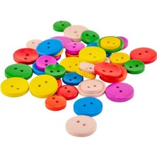 Kikajoy Rengarenk Ahşap Tahta Düğmeler Karışık Renk 40'lı