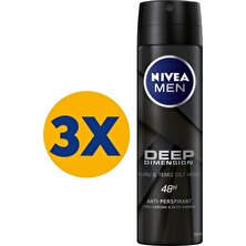 NIVEA Men Deep Dimension Sprey Deodorant Erkek 150 ml x3 Adet,48 Saat Anti-perspirant Koruma