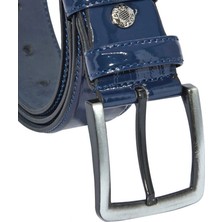 Süzer Lacivert Rugan Suni Deri Dikişli 4 cm Klasik Kemer - 7400-95