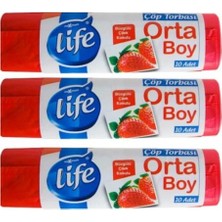 Life Çilek Kokulu Büzgülü Çöp Poşeti 3'lü