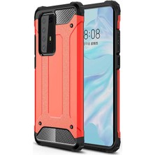 CoverZone Huawei P40 Pro Kılıf Darbe Koruyucu Arka Kapak Zırh Kırmızı
