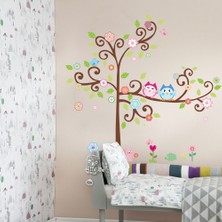 Crystal Kids Ağaç Baykuşlar Çiçekler Renkli Bebek ve Çocuk Odası Duvar Sticker