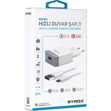 Syrox Q30 3.0A Hızlı Şarj Adaptör + Micro USB Kablo