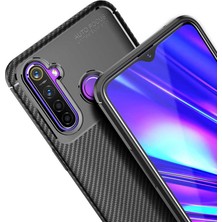 Tekno Grup Realme 6i Kılıf Karbon Desenli Lux Negro Silikon + Tam Kaplayan 5D Cam Ekran Koruyucu Kahverengi