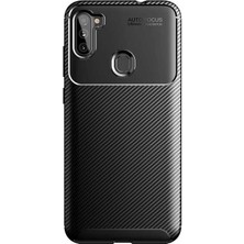 Tekno Grup Samsung Galaxy A11 Kılıf Karbon Desenli Lux Negro Silikon + Nano Ekran Koruyucu Siyah