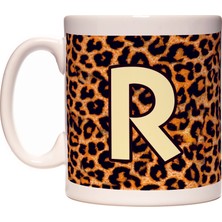 Rock'n Fox R Harfi Leopar Desen Baş Harf Tasarımlı Kahve Kupa Bardak