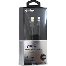 S-link Swapp SW-C740 1M 3A Type-C Siyah Şarj Kablosu