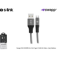 S-link Swapp SW-KC63MG 1m 2.4A Type-C Kılıflı Gri Data + Şarj Kablosu