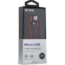 S-link Swapp SW-C755 1M 3A Type-C Kılıflı Metal -L- Kırmızı Data + Sarj Kablosu