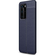 Microsonic Huawei P40 Pro Kılıf Deri Dokulu Silikon Lacivert