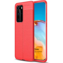 Microsonic Huawei P40 Pro Kılıf Deri Dokulu Silikon Kırmızı