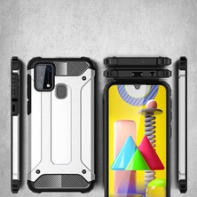 Case 4U Samsung Galaxy M31 Uyumlu Kılıf Military Armor Çift Katmanlı Crash Silikon Kılıf + Cam Ekran Koruyucu Mavi