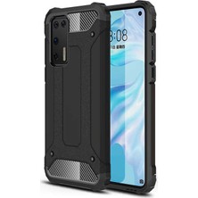 Case 4U Huawei P40 Kılıf Military Armor Çift Katmanlı Crash Silikon Kılıf Siyah