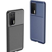 Case 4U Huawei P40 Kılıf Rugged Armor Karbon Desenli Lüx Negro Silikon Arka Kapak Siyah