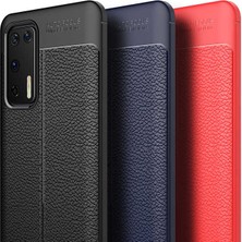 Case 4U Huawei P40 Kılıf Rugan Armor Deri Görünümlü Yüksek Kalite Silikon Niss Siyah