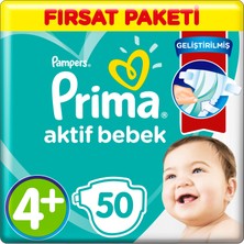 Prima Bebek Bezi Aktif Bebek 4+ Beden 50 Adet Fırsat Paketi