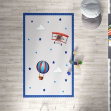 Mekta Home Uçaklı Mavi Dekoratif Çocuk Halısı MKTH-008