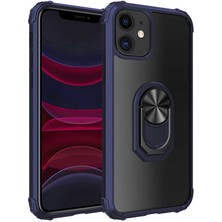 Tekno Grup Apple iPhone 11 (6.1'') Kılıf Ultra Korumalı Yüzüklü Standlı Mola Kapak + Cam Ekran Koruyucu Lacivert