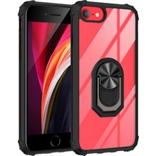 Tekno Grup Apple iPhone 7/8 Kılıf Ultra Korumalı Yüzüklü Standlı Mola Kapak + Tam Kaplayan 5D Cam Ekran Koruyucu Siyah