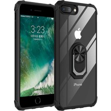 Tekno Grup Apple iPhone 7-8 Plus Kılıf Ultra Korumalı Yüzüklü Standlı Mola Kapak + Tam Kaplayan 5D Cam Ekran Koruyucu Siyah