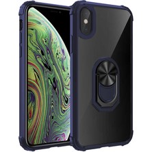 Tekno Grup Apple iPhone XS Max Kılıf Ultra Korumalı Yüzüklü Standlı Mola Kapak + Nano Ekran Koruyucu Lacivert