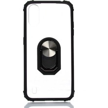 Tekno Grup Samsung Galaxy A01 Kılıf Ultra Korumalı Yüzüklü Standlı Mola Kapak + Nano Ekran Koruyucu Siyah