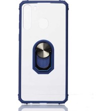 Tekno Grup Samsung Galaxy A21 Kılıf Ultra Korumalı Yüzüklü Standlı Mola Kapak + Cam Ekran Koruyucu Lacivert