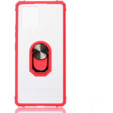 Tekno Grup Samsung Galaxy A51 Kılıf Ultra Korumalı Yüzüklü Standlı Mola Kapak + Tam Kaplayan 5D Cam Ekran Koruyucu Kırmızı