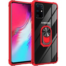 Tekno Grup Samsung Galaxy S20 Plus Kılıf Ultra Korumalı Yüzüklü Standlı Mola Kapak + Tam Kaplayan 3D Cam Ekran Koruyucu Kırmızı