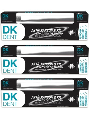 Dermokil Dk Dent Aktif Karbon ve Kil Diş Macunu 75 ml + Diş Fırçası x 3 Adet
