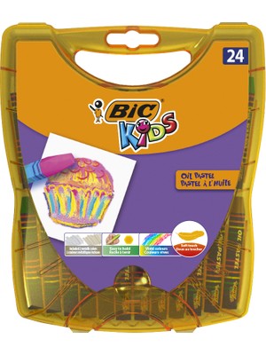 Bic Kids Yağlı Pastel Boya 24 Renkli Çantalı Plastik Kutu 5-7 Yaş Çocuklar İçin