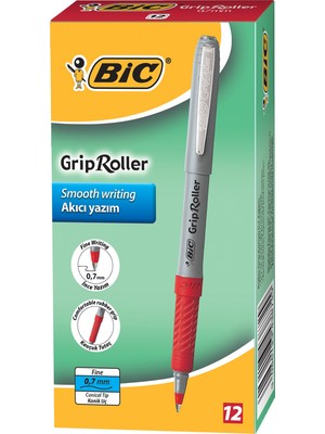 Bic Roller Glide Grip 0.7  Kırmızı Roller Kalem 12'li Kutu