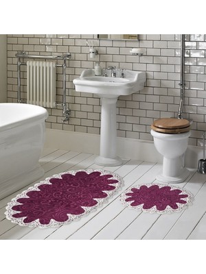Alanur Home Hanımeli Secdem Gofre Dantelli 2'li Klozet Mürdüm