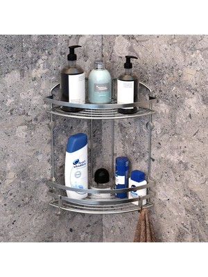 Tekno-tel 2 KATLI KANCALI BANYO KÖŞE RAFI PASLANMAZ INOX BK082H