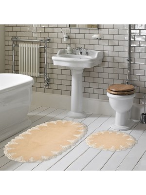 Alanur Home Zara Oval Kaymaz Taban Yıkanabilir 2'li Banyo Paspas Seti Klozet Takımı (65 x 115 - 55 x 65 ) Cappuccino