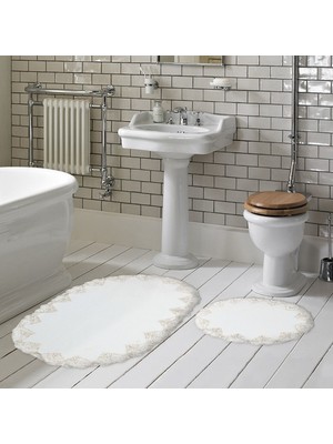 Alanur Home Zara Yaprak Oval 2'li Set (65 x 115 - 55 x 65 ) Beyaz